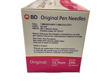 Load image into Gallery viewer, BD Ultra-Fine Original pen needles 12.7mm 29G 100 count for insulin injection pens