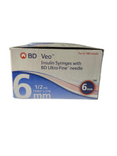 Load image into Gallery viewer, BD Veo Insulin Syringes 1/2 mL – 6mm, 31G Ultra-Fine Needle (100 Count)
