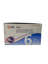 Load image into Gallery viewer, BD Veo Insulin Syringes 1/2 mL – 6mm, 31G Ultra-Fine Needle (100 Count)
