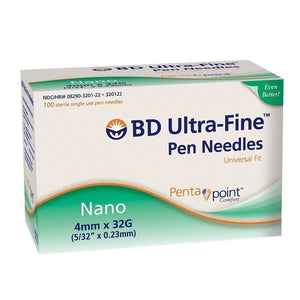 BD Nano Ultra Fine Pen Needles 4mm x 32G - 100 Count