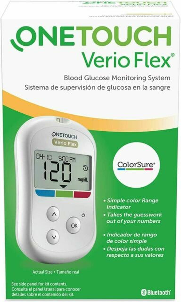  OneTouch Verio Flex Blood Glucose Meter For Sugar Test Kit   Includes Blood Glucose Monitor, Lancing Device, 10 Sterile Lancets, and  Carrying Case : Health & Household